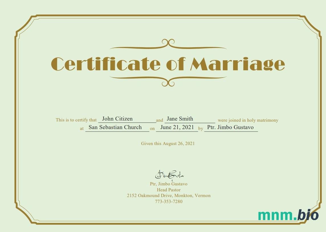 USA Marriage certyfikat szablon in Word i PDF formacie